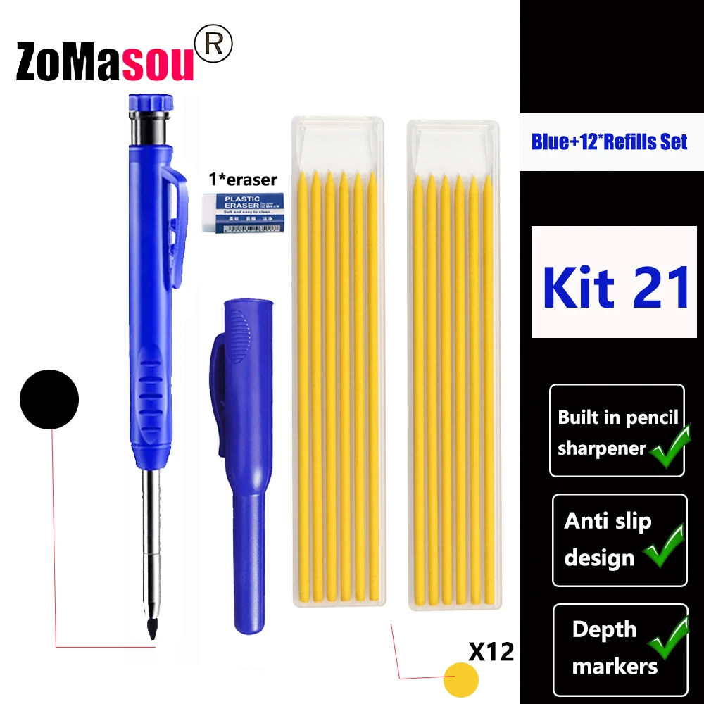 Premium Carpenter's Mechanical Pencil with Deep Hole Marker and Sharpener