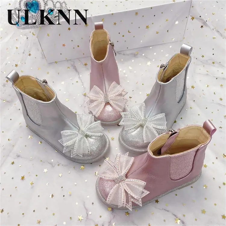 

Girls Keep Warm Winter Shoes 2023 Winter Waterproof Boots Brim Bowknot Girl Crystal Children With Velvet Short Boots