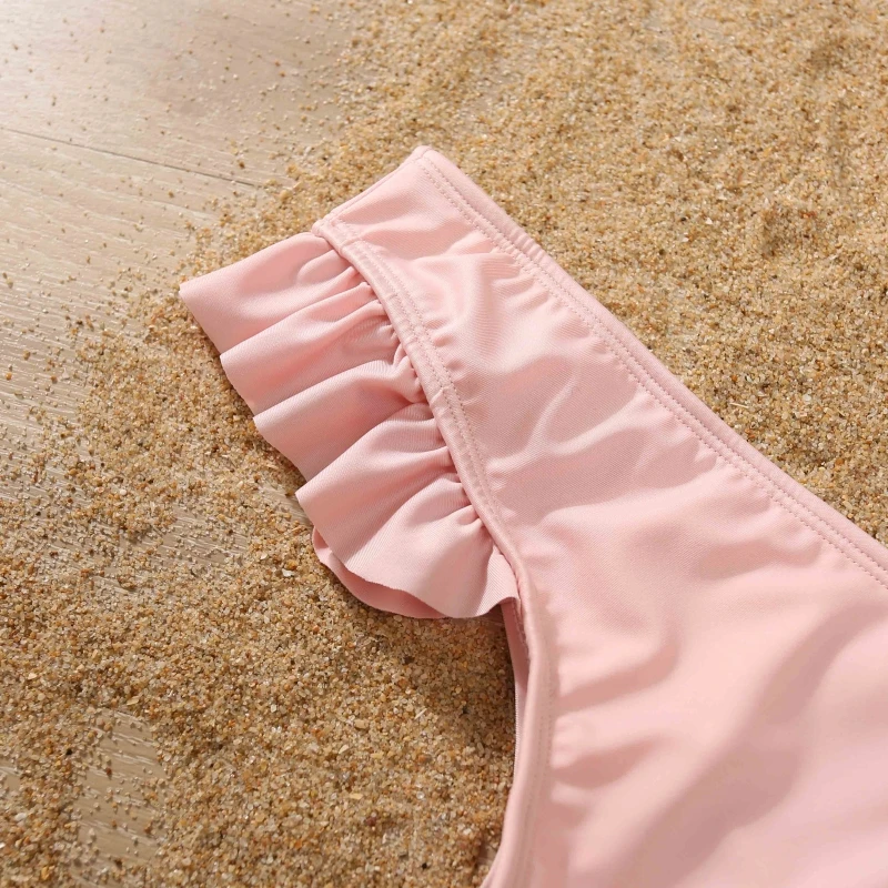 Mom and Daughter Matching Clothes 2025 Summer Women Girls One-Piece Suit Swimwear Ruffles Holiday Beachwear High Waist Swimsuit 5