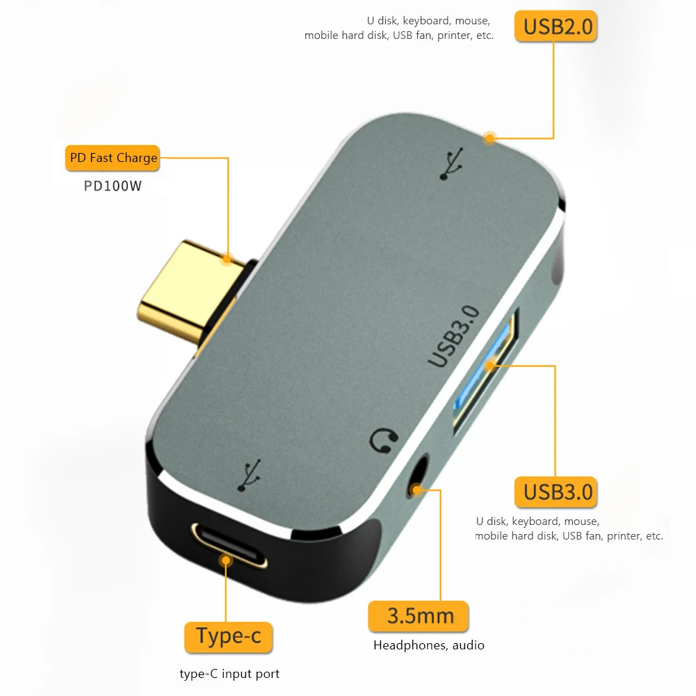 다기능 6 in 1 Type-C 허브 3.55mm 잭 PD100W USB3.0/USB2.0/USB3.1 HDMI 호환 USB 확장기