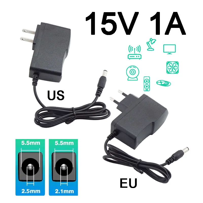 

5.5mmx2.5mm 15volt Switching Power Supplies AC 100V-240V DC Power Supply Adapter 15V 1A 1000ma Converter