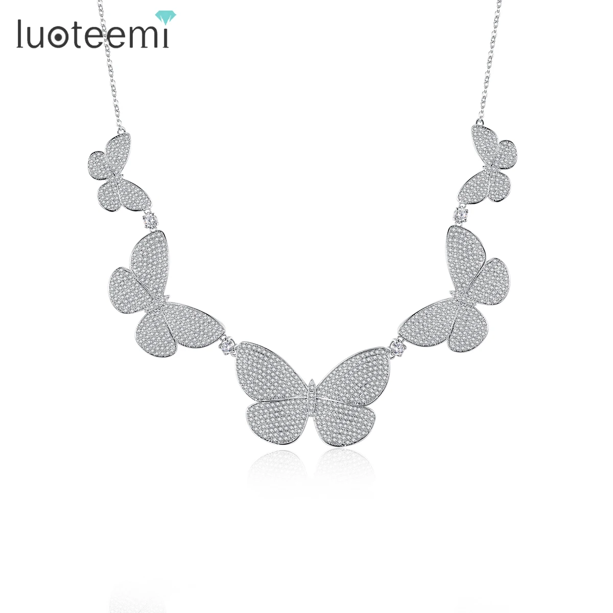 LUOTEEMI Sparking Fully Iced Out Crystal Pave Butterfly Pendant Cubic Zircon Multiple Necklace Fashion Jewelry | Украшения и