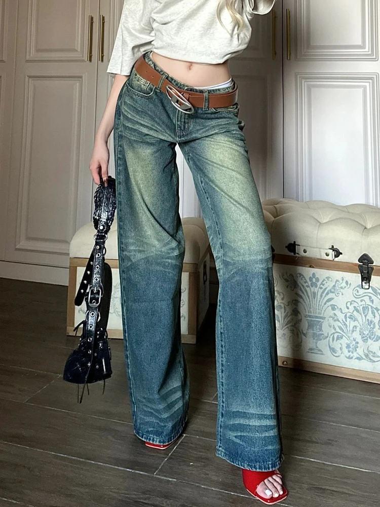 ADAgirl Blue Jeans Women Y2k Fashion Baggy Print Korean Style High Waist Wide Leg Denim Trousers Harajuku Retro Straight Pants