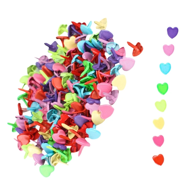 100Pcs Split Pins Multicolor Metal Brad Fasteners Round Brads Heart Brads Flower for Paper Craft Scrapbooking