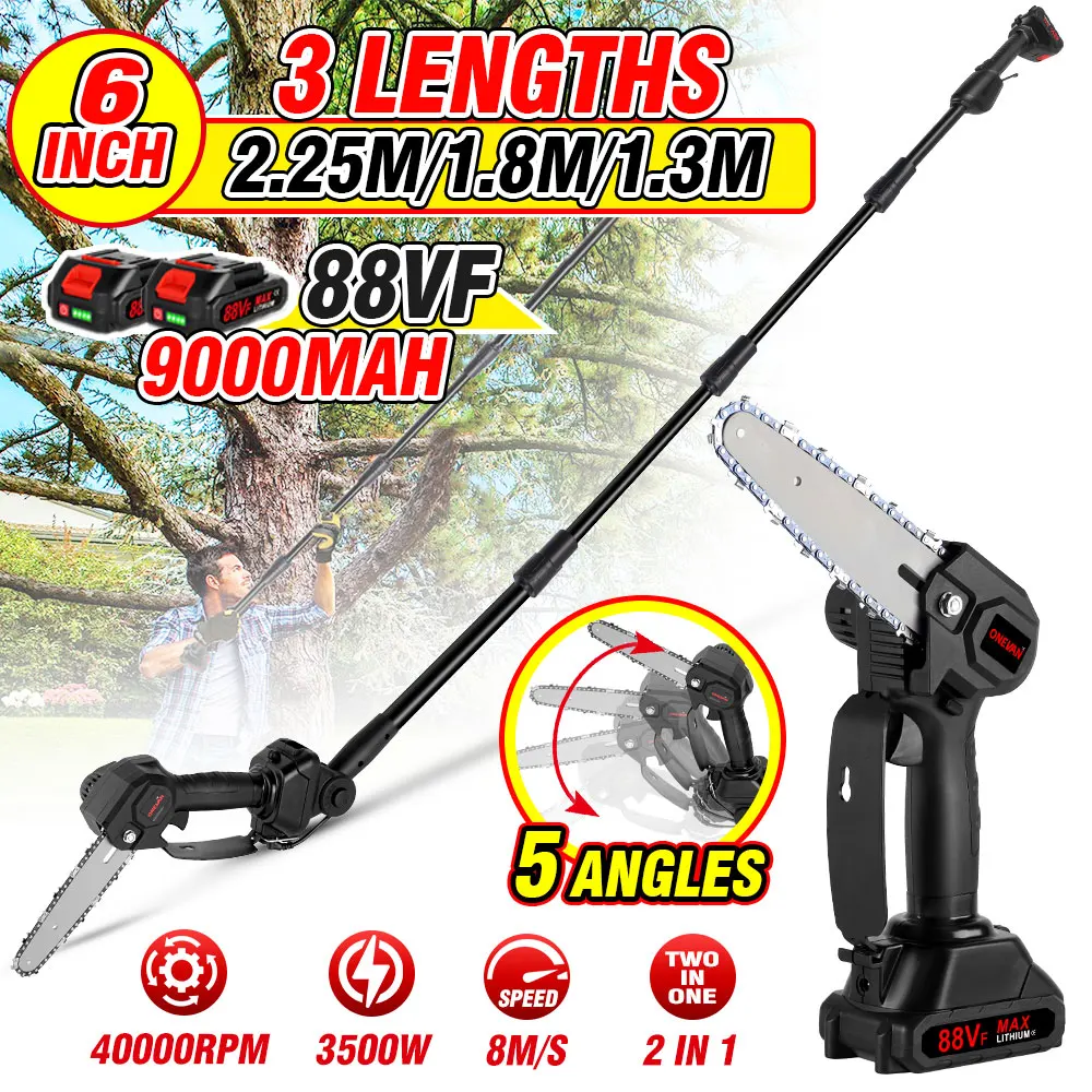 Telescoping Electric Pole Chainsaw 9000mah Battery Cordless Garden Tree