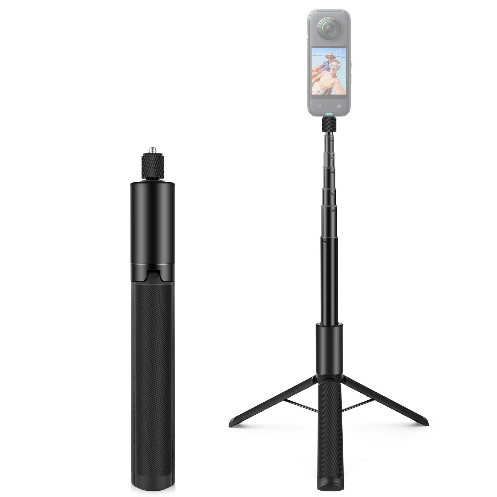 PULUZ Retractable Invisible Selfie Stick Tripod 1/4 Screw Sports Camera Metal Selfie Rod For Insta360 X4 X3 Length: 24cm-122cm sports camera selfie stick selfie stick tripod selfie stick