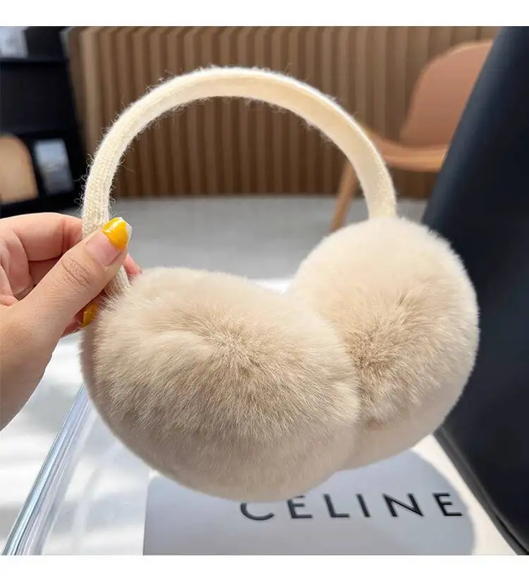 Real Rex Rabbit Fur Ear Muffs Winter Warm Ear Covers Simple Genuine Fur Ear Muffs Thickened Plush Ear Warmers Fur Accessories