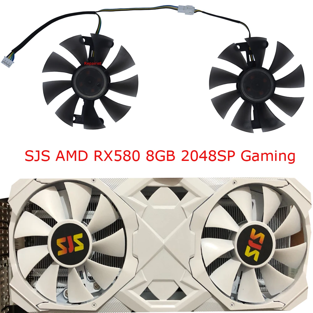 SJS AMD RX 580 RX580 게임용 흰색 비디오 카드 선풍기, 직경 85mm, GPU 쿨러, GA91S2H, 8GB 2048SP, FL8015 12VB 교체, 세트당 2 개