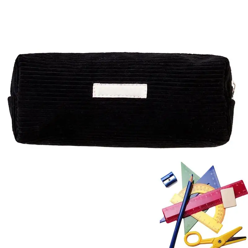 Corduroy Pencil Case Large Capacity Pencil Cases Stationery Solid Color Kawaii School Supplies Zipper Pouch