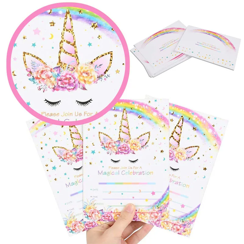 12Pcs Wedding Party Princess Party Invitation Birthday Holiday Paper Greeting Card Rainbow Unicorn Mermaid Invitation Card