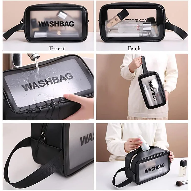 New Transparent Makeup Bag Toiletry Storage Bag Bath Swimming Beach Bag PU Sanding Bag Waterproof Washbag Cosmetic Cases Bag BEST SELLERS