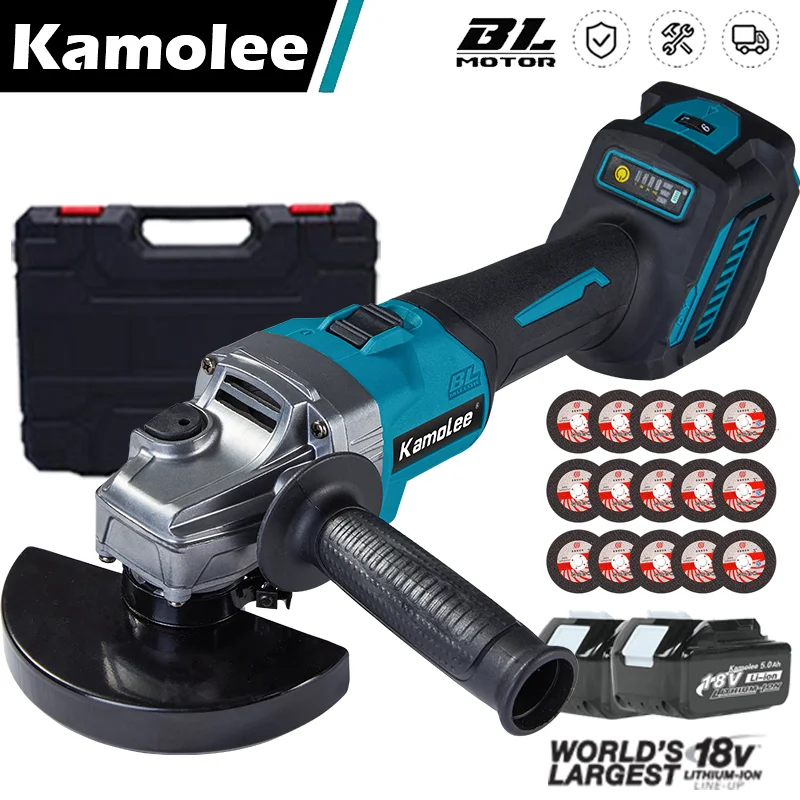 

Kamolee 100mm/125mm 4/5 Inches Cordless Brushless Electric Angle Grinder 18500rpm 6 Speed Compatible For Makita 18V Battery