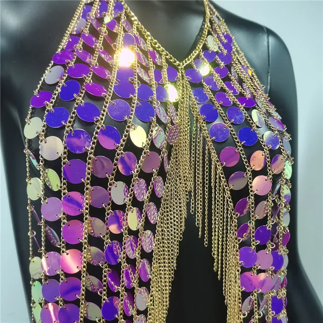 Metallic Sequin Backless Tassel Tops 22