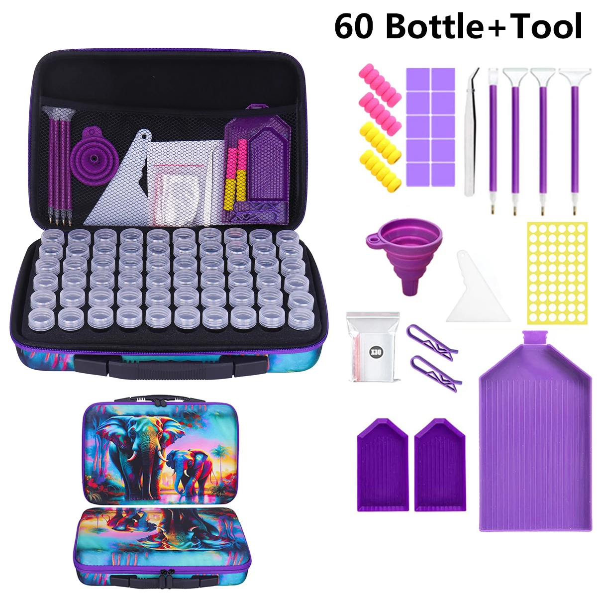 Diamond painting elephant storage bag 60 bottle tool accessories suitcase beads mosaic pen stylus work cover 5d diamond paintin