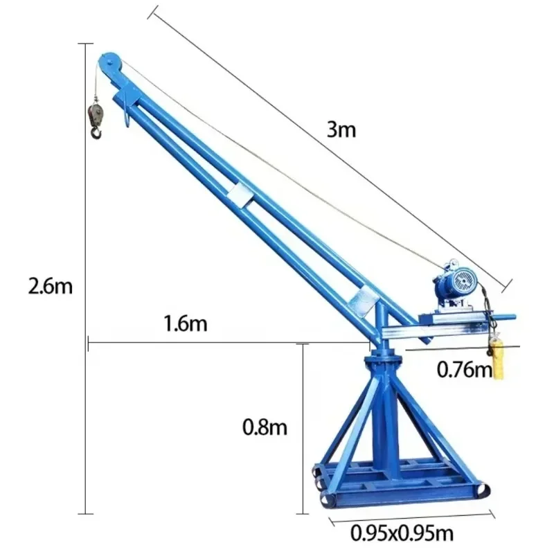 360 Degrees Rotate 1000kg Small Outdoor Use Portable Mini Engine Crane Construction Materials Lift Crane