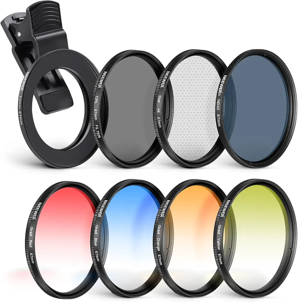 NEEWER 67mm Filtro Black Diffusion 1/4 con Clip Compatibile con iPhone, Kit Accessori Fotografia per Obiettivo Telefono, Compatibile con iPhone 17 16 15 Pro Max Plus 16e 14 13 mini, FL-B24