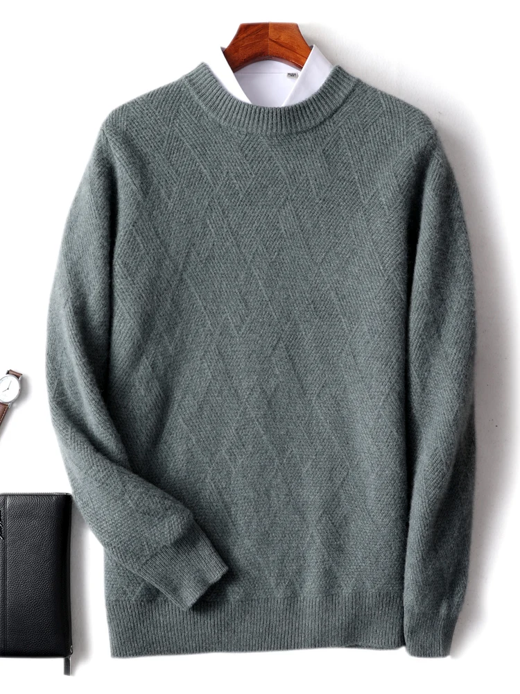 

ADDONEE Autumn Winter Thick Wool Sweater For Men O-neck Smart Casual Pullover 100% Merino Wool Knitwear Twist Soft Warm Clothes