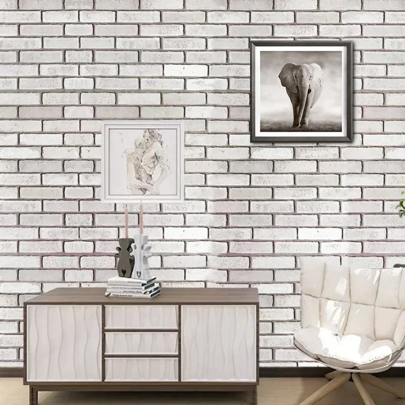 วอลเปเปอร์ลายอิฐสีเทาแบบย้อนยุค วอลเปเปอร์ติดผนังแบบมีกาวในตัว สำหรับตกแต่งร้านอาหาร ห้องนั่งเล่น บ้าน ปรับปรุงบ้าน สติ๊กเกอร์วอลเปเปอร์ PVC แบบมีกาวในตัว 1