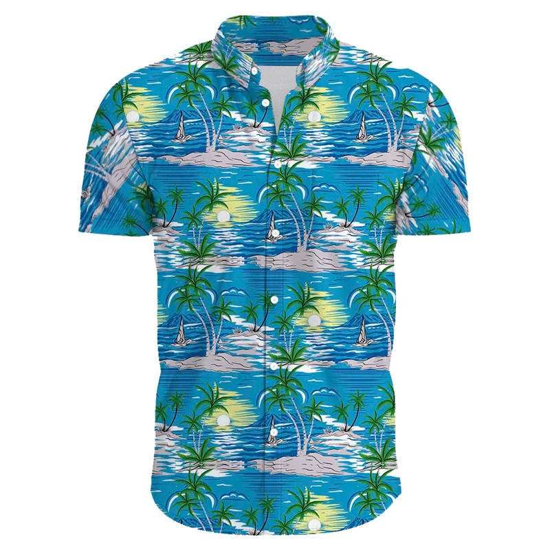 

New Hawaiian Red Leaf Tropical Shirts Floral Men Tops Summer Casual Short Sleeve Button Chemise Loose Vacation Beach Shirt