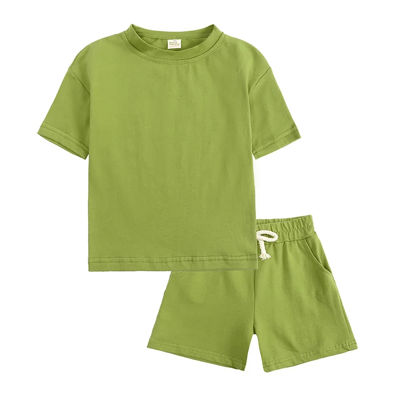 0-6 years old summer girl baby pit pattern sun printing solid color pullover 2022 new boy baby short-sleeved T-shirt shorts 2Pcs Baby Clothing Set best of sale