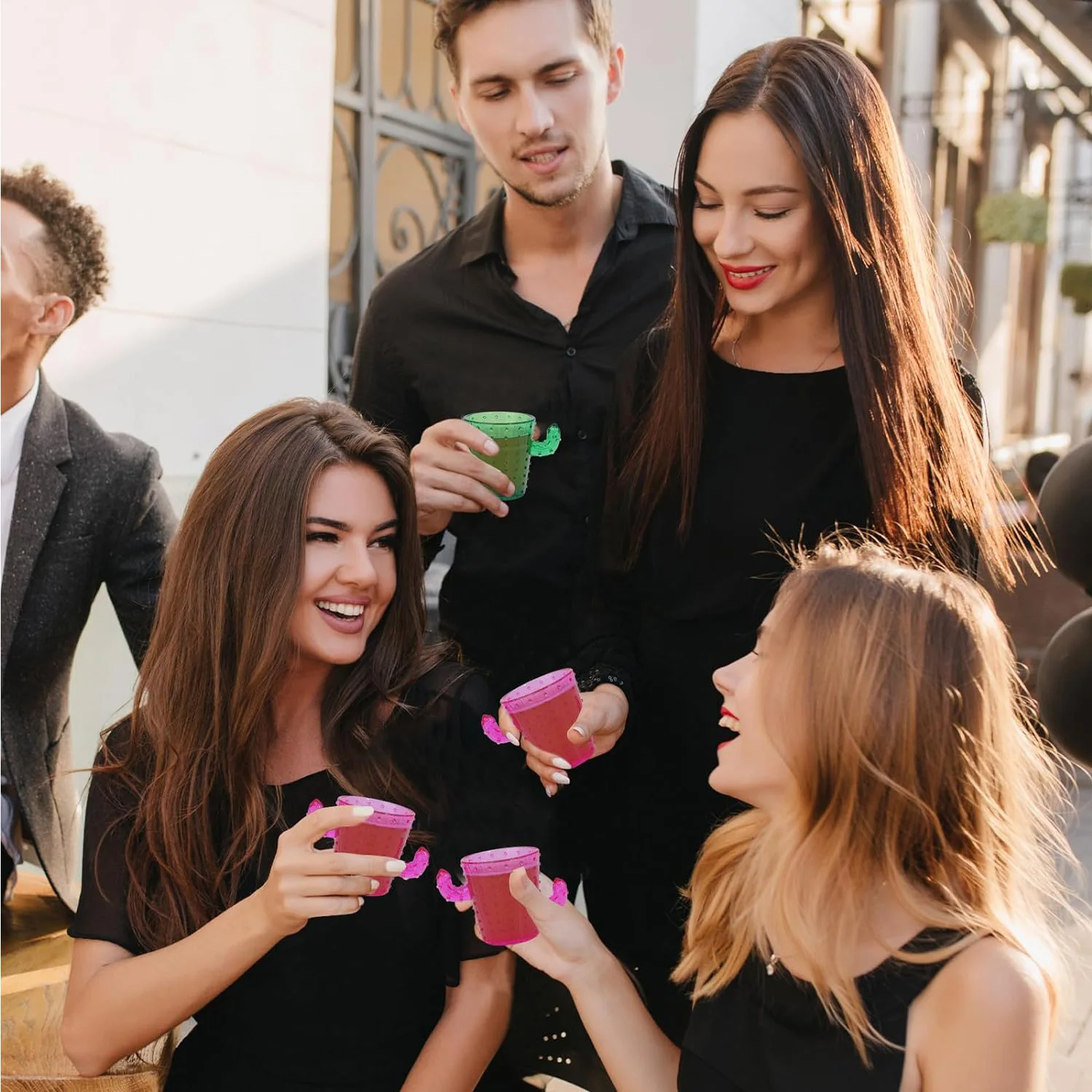 6-teilige Kaktus-Schnapsgläser aus Kunststoff, grün, niedliche Kaktusgläser für Tequila, Bachelorette, Cinco de Mayo Fiesta, Partyzubehör – Detail 7