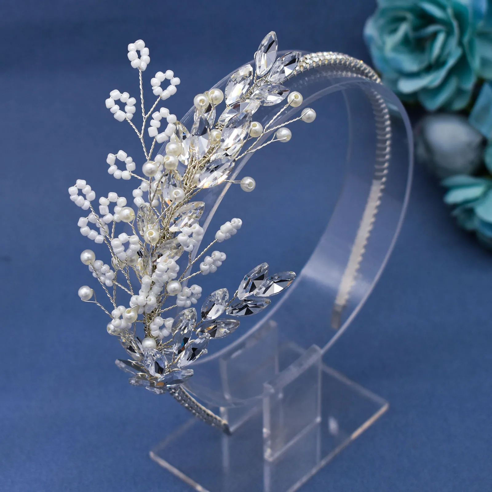 

DZ028 Silver Bridal Headband Crystal Wedding Headhoop Bride Headwear Handmade Women Tiara Headdress Princess Girl Party Gift