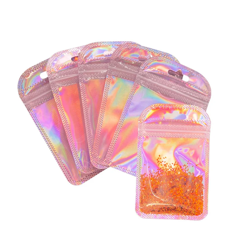 50pc ZipLock Kunststoff Tasche Tasche Holographische Kleine Verpackung Beutel Für Produkt Schmuck Zubehör Business Lebensmittel Lagerung Liefert