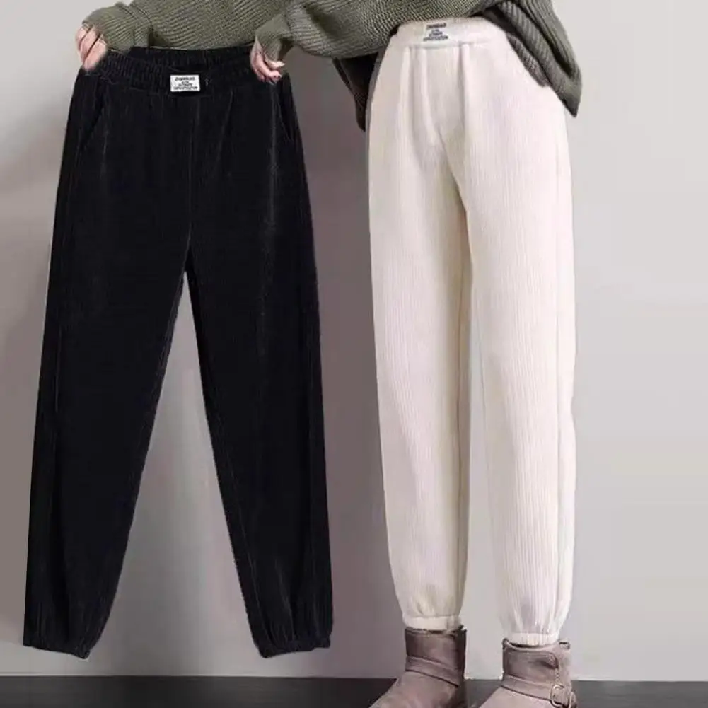 

Style Trousers Cozy High Waist Plush Winter Pants with Soft Ankle-banded Warmth Crotch Thermal Harem Style for Women Fashionable