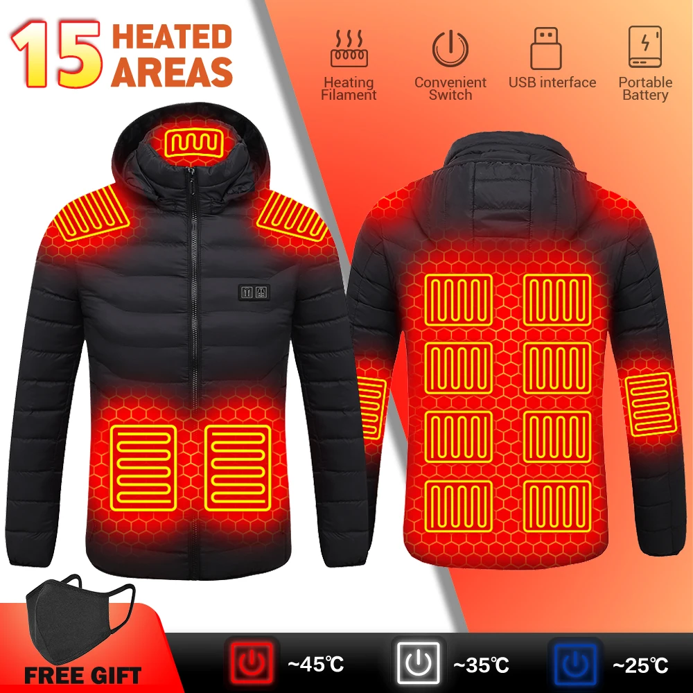 

15 Areas Self Heating Jackets Men's Heating Vest Women's USB Heating Clothing Warm Coat Winter Heated Jacket Hiking Fishing