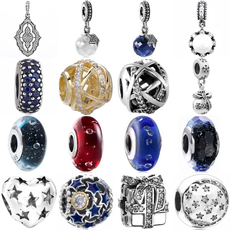 

2014 Winter Collection Night Star Sky Gift Box Christmas Ornament 925 Sterling Silver Charm Bead Fit Popular Bracelet Jewelry