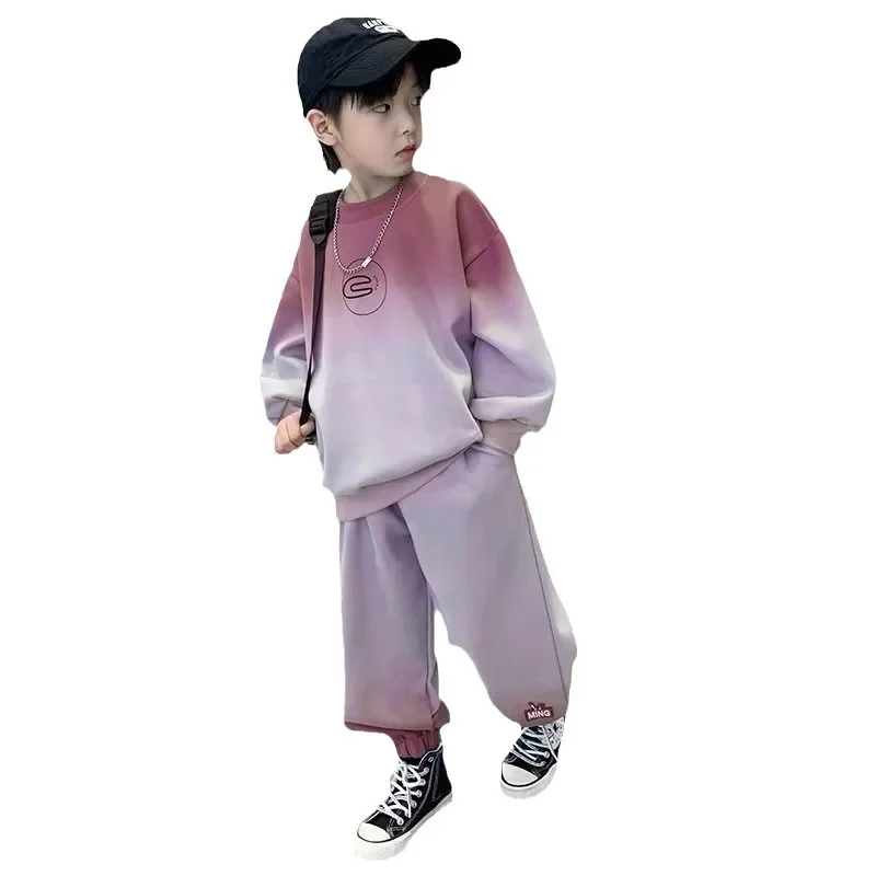 Trendy Brand Boys Spring Autumn Suit Color Block Sweatshirt Casual Stylish Children's Wear For Middle Large Boys 5