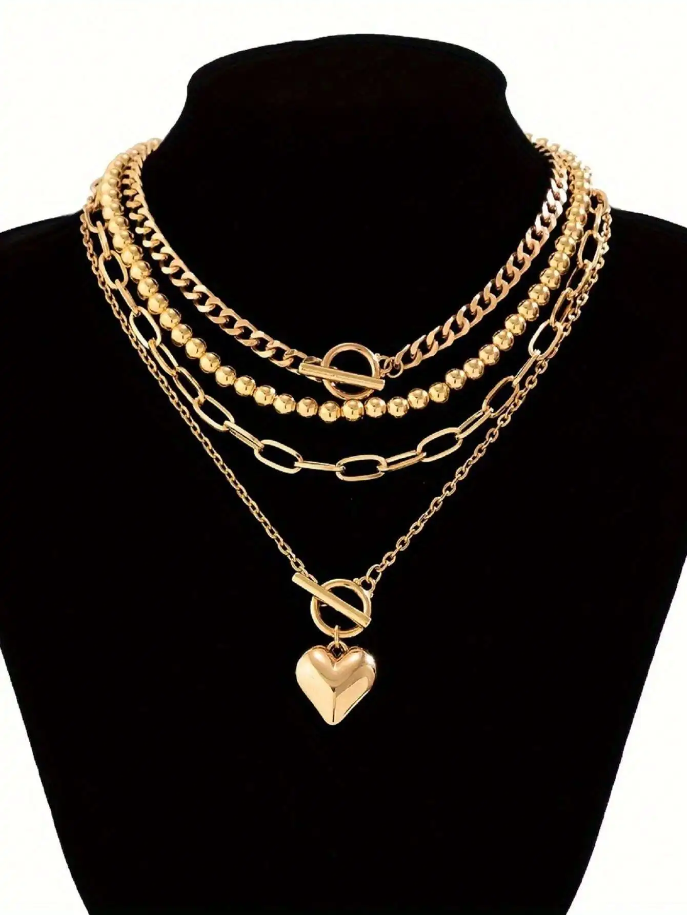 4pcs Vintage Necklaces, Heart Pendant Necklace Zinc Alloy Neck Chain, Simple OT Clavicle Necklace For Women