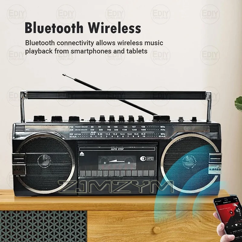 Portátil Vintage USB Am Fm USB cinta Radio doble grabación Boombox Mp3 Audio Cassette reproductor de cinta grabadora Blu