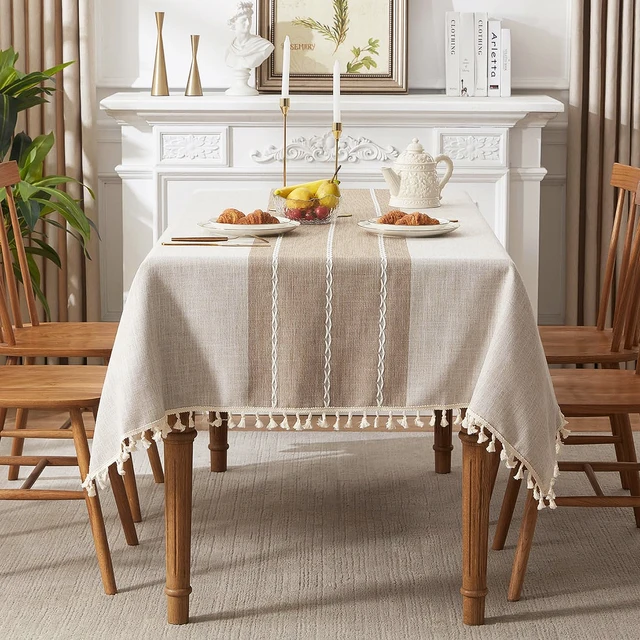 Battilo Linen Cotton Tablecloth Round Rectangular Table Cloth Waterproof Table Cover for Dining Coffee Table Kitchen Decoration 2