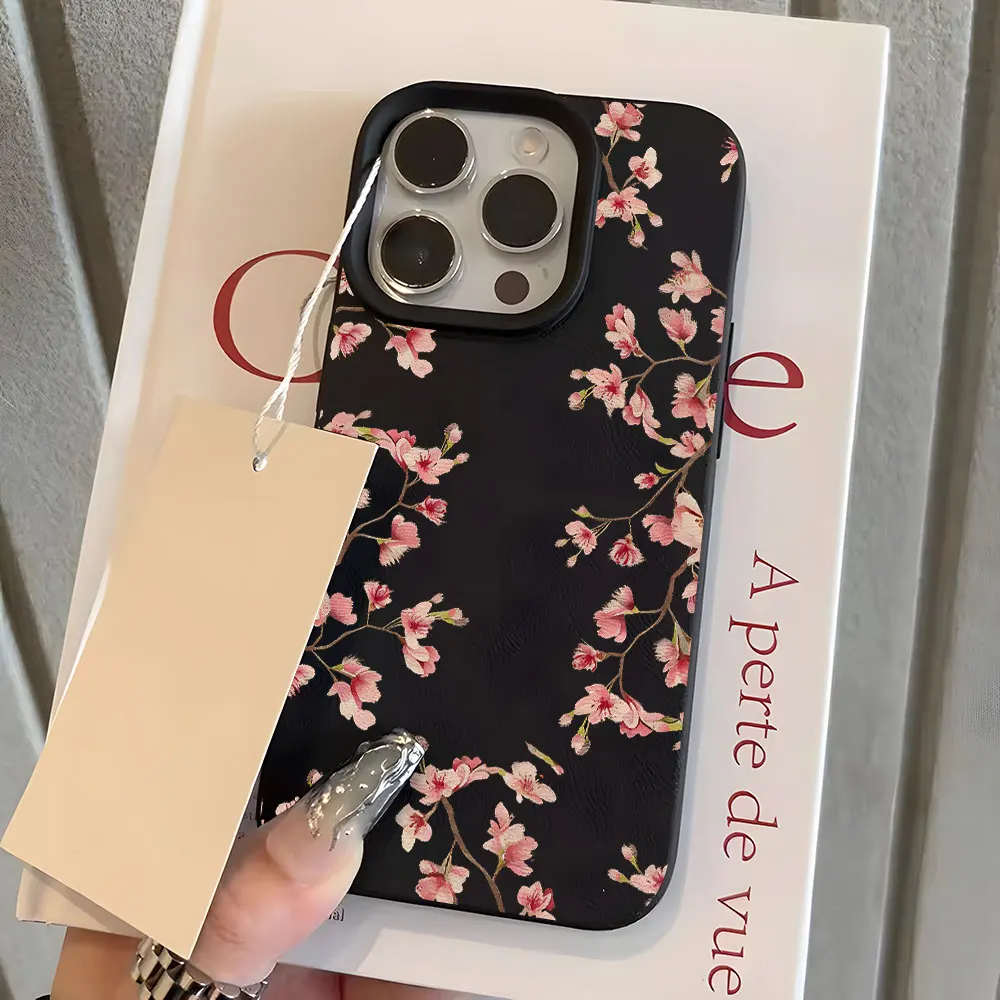 Pink Cherry Blossom Lychee Soft Phone Case Cover