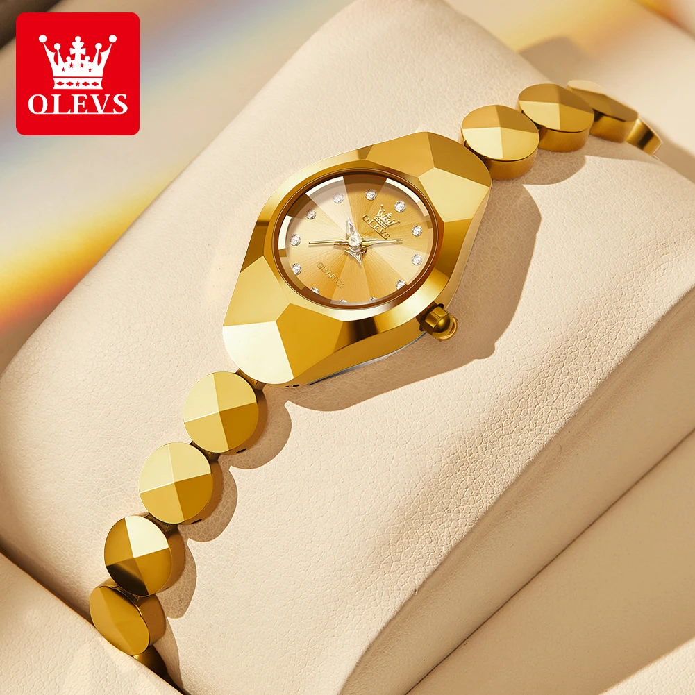 OLEVS orologio al quarzo originale per donna Luxury Rhombus Mirror Diamond acciaio al tungsteno impermeabile eleganti orologi da polso da donna Reloj