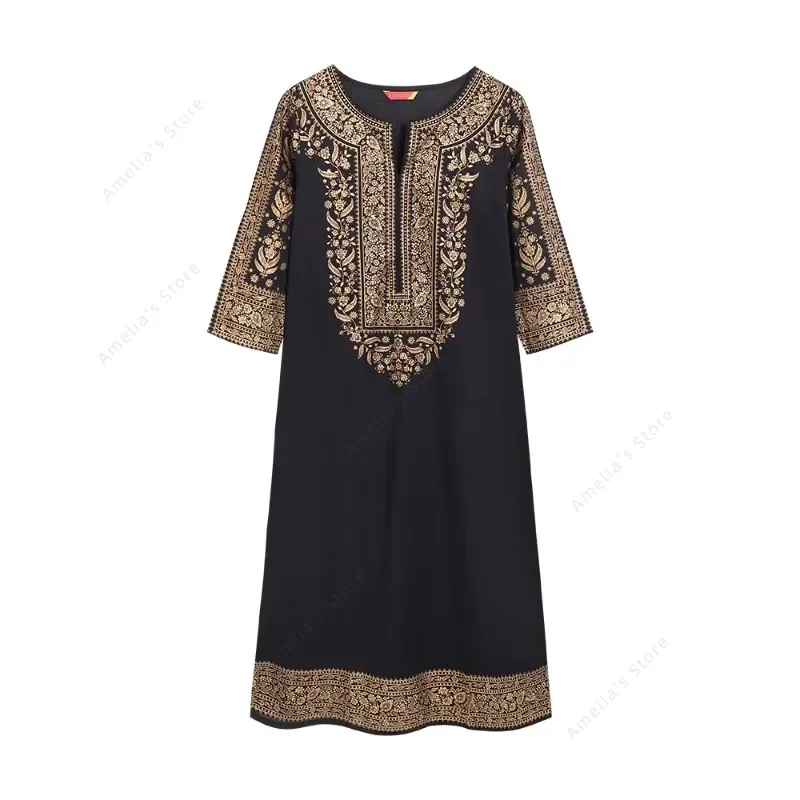 Spring Summer Ethnic Indian Tops Women's Midi-Length Pure Cotton Foil Printed Lightweight Tunic India Dress