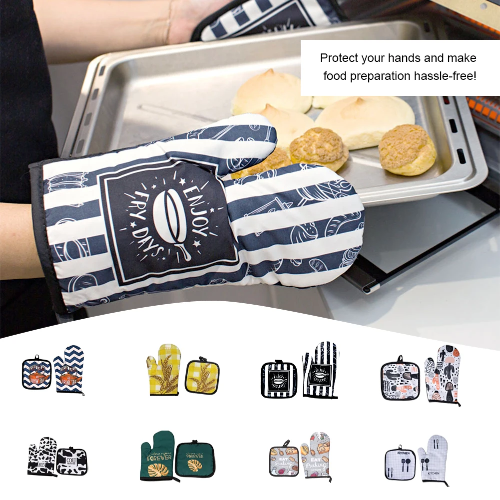 2Pcs Oven Mitts Pot Holders Sets Heat Resistant Kitchen Mittens Cooking Gloves for Microwave BBQ Baking Grilling