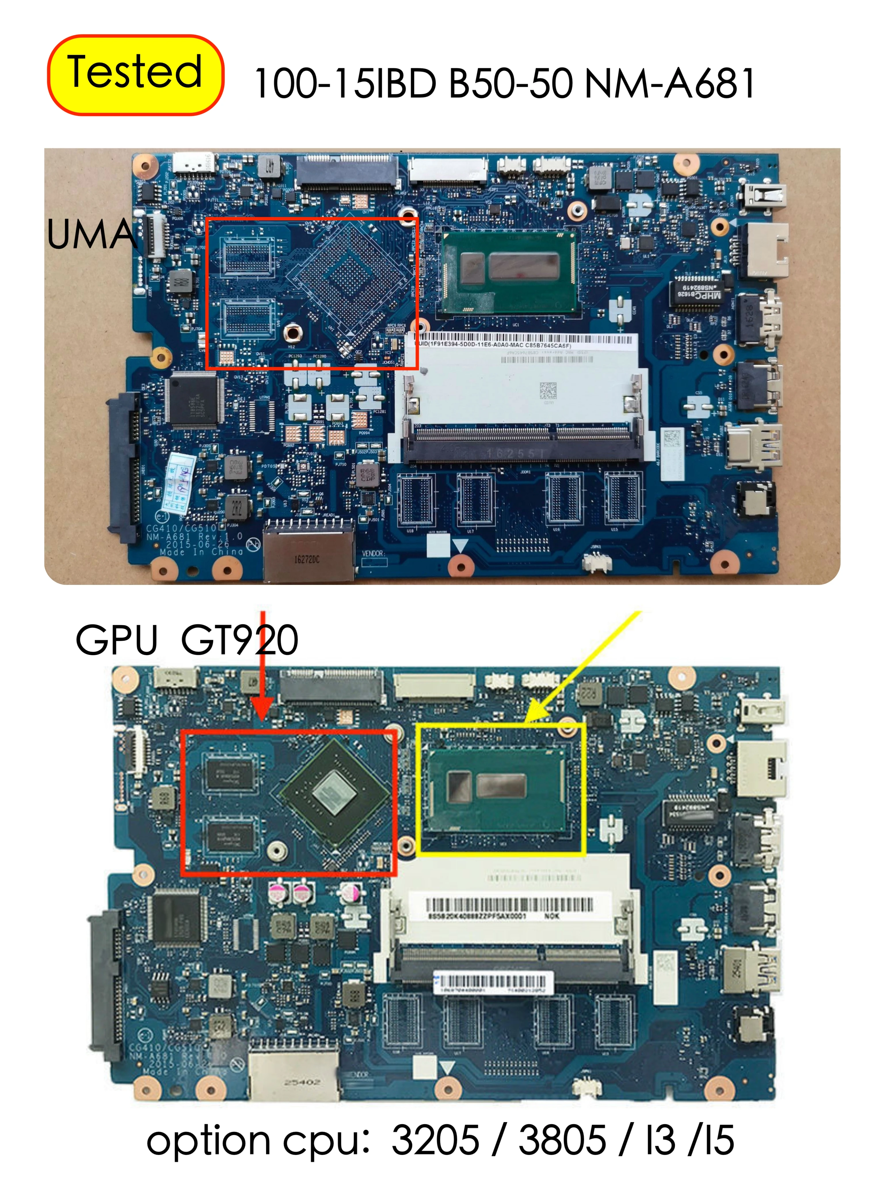 

CG410 CG510 NM-A681 For Lenovo 100-15IBD B50-50 laptop pc motherboard