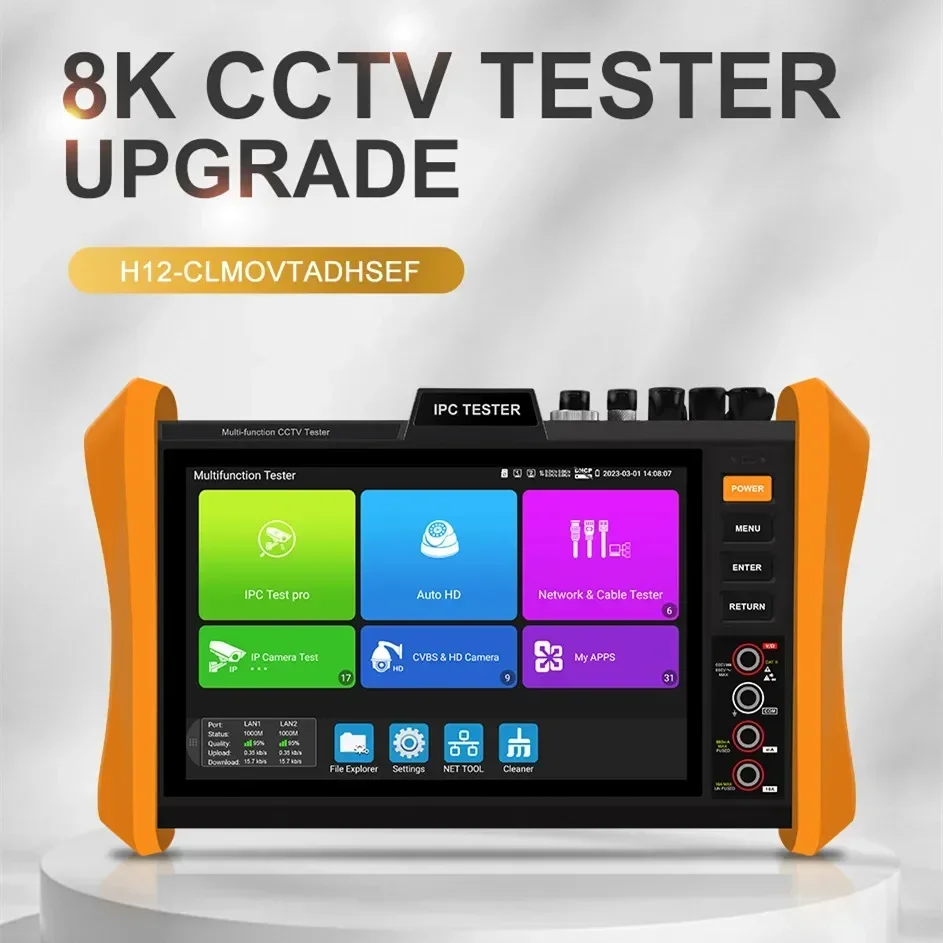 Tester CCTV IPC H12-MOVTADHSEF, Tester IP CCTV CFTV CVI / TVI / AHD / HDMI / VGA / SFP / PoE All-in-one 8K H.265 per Telecamere IP - immagine 4