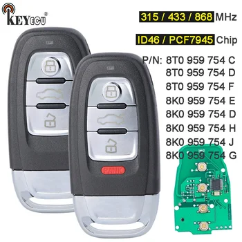 Keyforkess 315 / 433 / 868MHz p/n: 8 k0 959 754 E/ D/ H/ J/ G Smart Remote Key Fob per Audi A4 A5 S4 S5 RS4 A7 A8 Q5 Q3 2008-2018