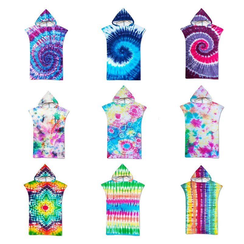 

New Colorful Tie Dye Microfiber Hooded Bath Towel Cloak Unisex Bathrobe Swimming Beach Towels Surf Poncho Beachwear