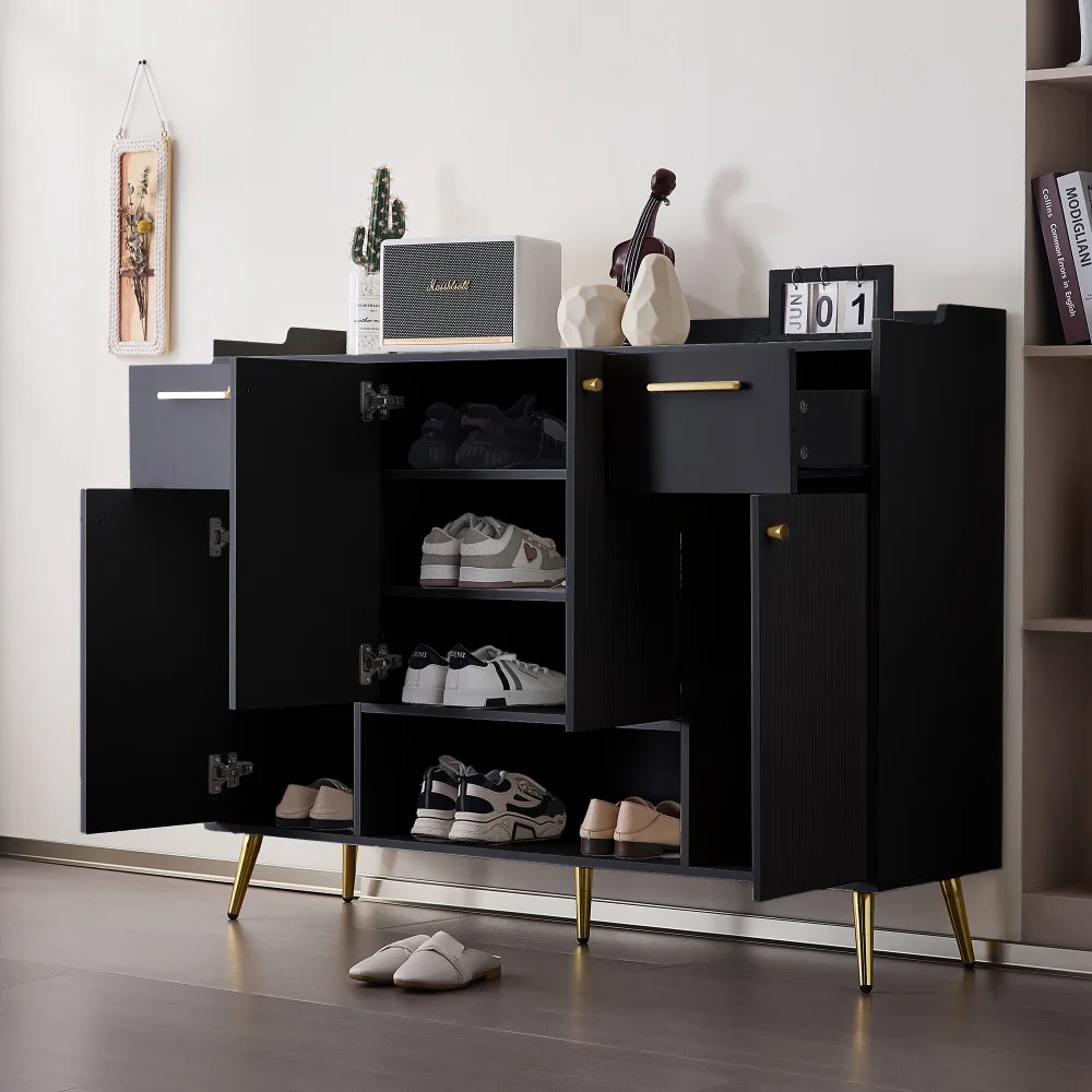 PINGGO Schuhschrank mit 2 Schubladen und 4 Türen, Metallfüße, Schuhregal, Aufbewahrungsorganisator, Möbel, Heimdekoration – Detail 15