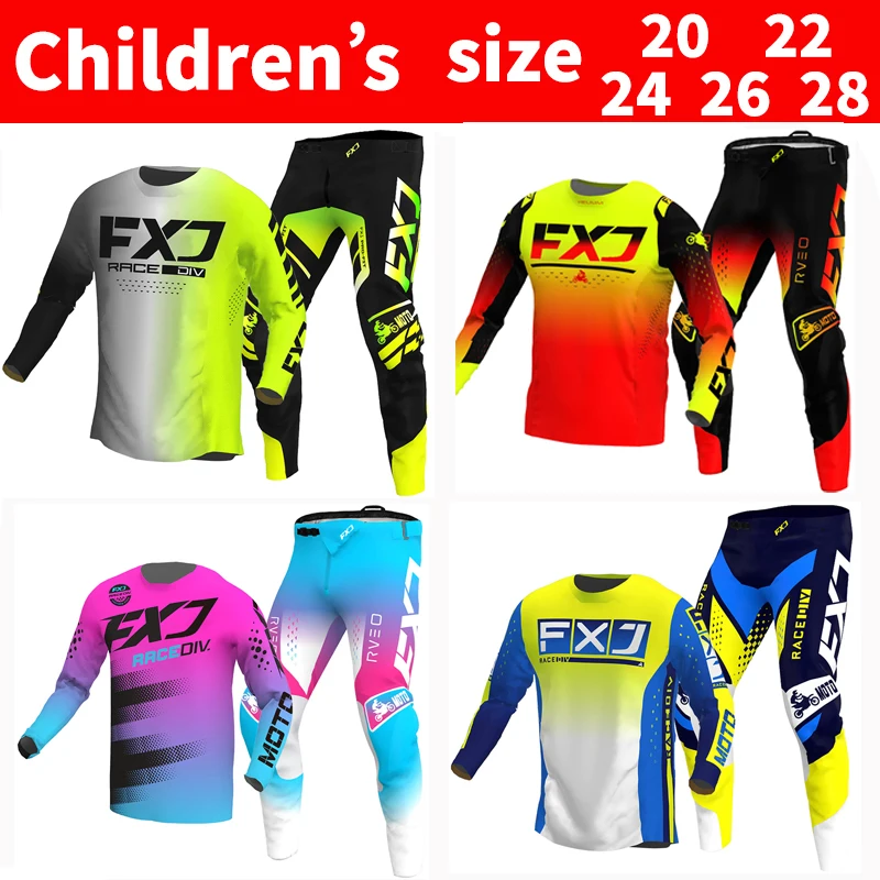 FXJ Motocross Jersey and Pants children kids Youth MTB DH UTV Enduro MX Gear Set Combo Off Road Racing Suit motorcycle