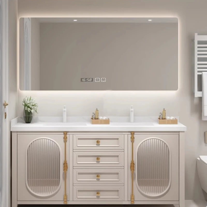 Oak American Bathroom French Cabinet Rock Ceramic Storage Vanity Unit Mirror Aesthetic Organizer Meuble Toilette Furniture
