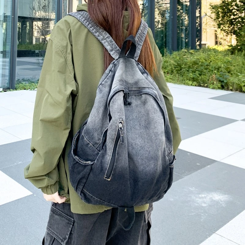 Unisex Large-Capacity Washed Denim Backpack