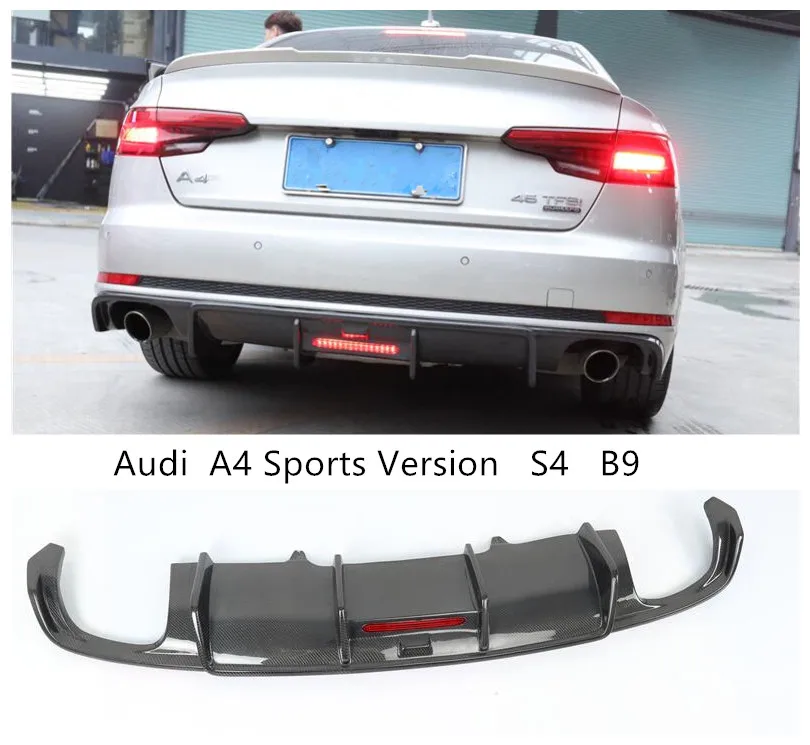 

For Audi A4 S4 B9 Sports Version 2017 2018 2019 2020 Carbon Fiber Rear Lip Spoiler Bumper Diffuser Car Accessories