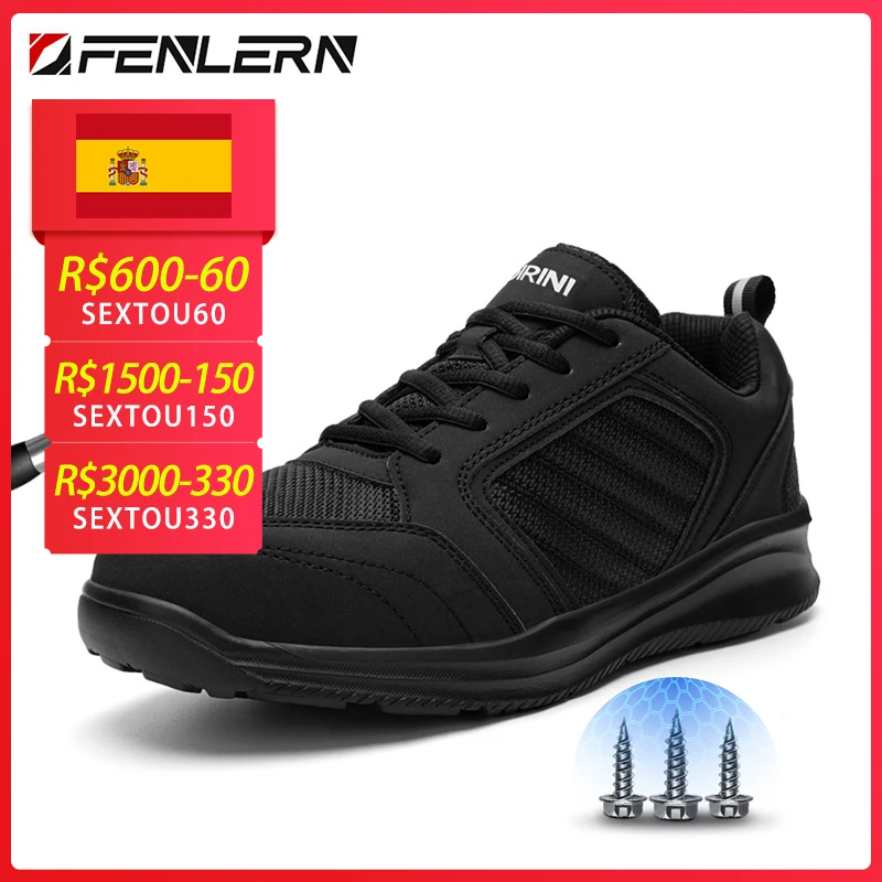 Fenlern-zapatos de trabajo hombre y mujer, botas de seguridad con punta acero, resistentes al agua, ligeros y sin cordones, zapatos de seguridad de mujer - AliExpress Calzado