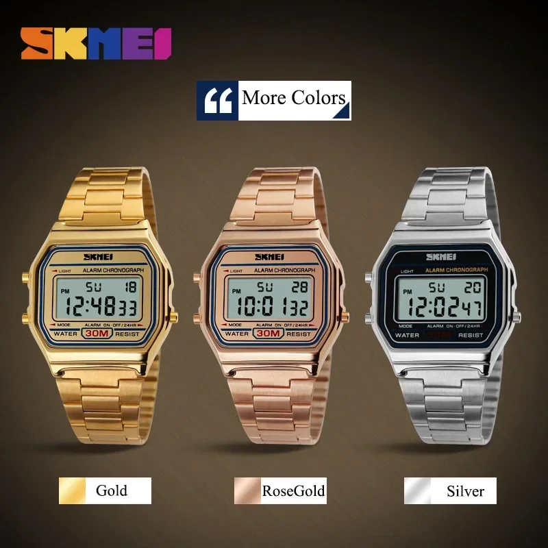 Skmei-Reloj Digital con correa de acero inoxidable para Hombre, cronógrafo con pantalla LED, 3Bar, resistente al agua, informal, deportivo, 1123