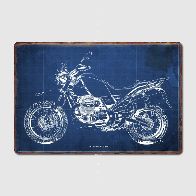 2019 Moto Guzzi V85 Tt Blueprint Metal Sign Club Home Garage Club Crea Garage Decorazione Tin Sign Poster